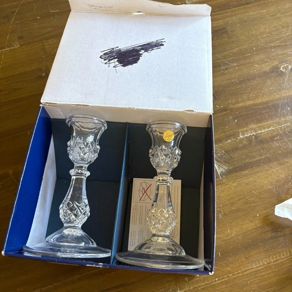 Cristal D'Arques Crystal Candle Holders Maintenon 2 Set France Cut Vintage Clear